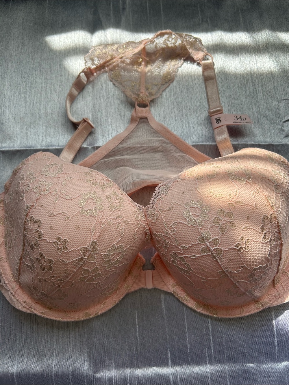 Victoria's Secret Pink Lace Demi Bra with Gold Accent 34D